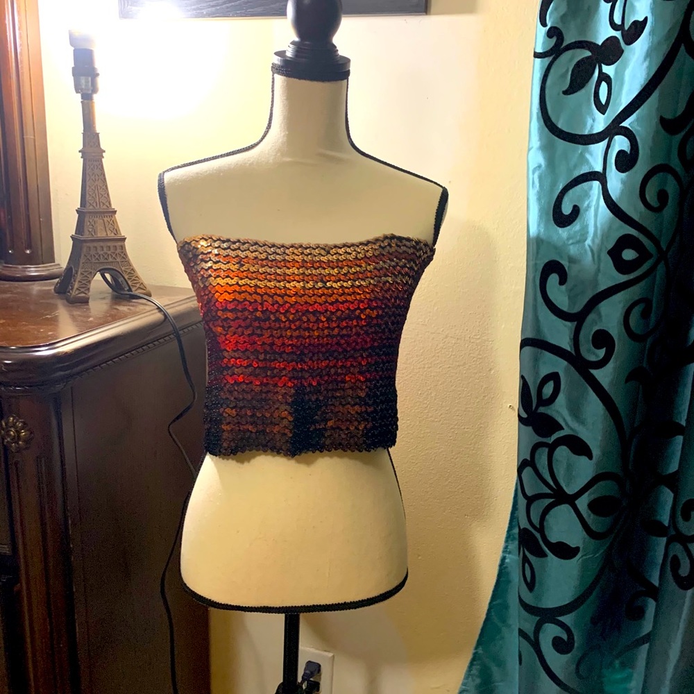 Brown Multi Color Sequins Tub Top